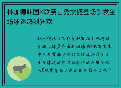 林加德韩国K联赛首秀震撼登场引发全场球迷热烈狂欢